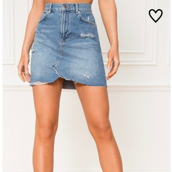 We The Free Hallie Midstone Washed Denim distressed mini front seamSkirt - Picture 2 of 10